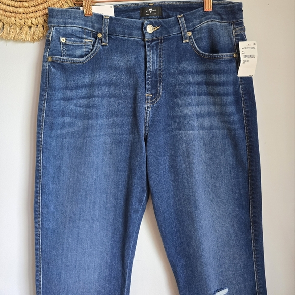 7 For All Mankind, New, Kimmie Straight Form Fitted Distressed Jeans, Size 32 - Picture 2 of 13